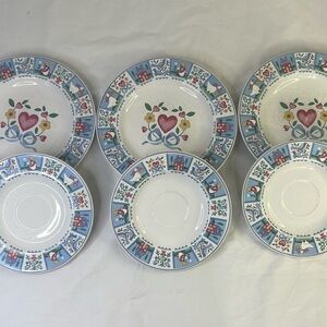 Vintage ‎ Lot Of  6 Tienshan Stoneware Potpourri 3X 7.5” Plates And 3X 6” Plates